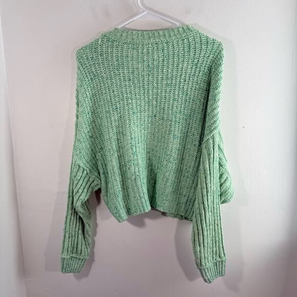 Free People Green On Your Side Cable Knit Cropped Boxy Pullover Sweater Small - Picture 14 of 16